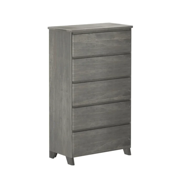 Max Lily Modern Farmhouse 5 Drawer Dresser Driftwood Angle View 3 Max & Lily Modern Farmhouse 5 Drawer Dresser in Driftwood - three-quarter angle view on a white background