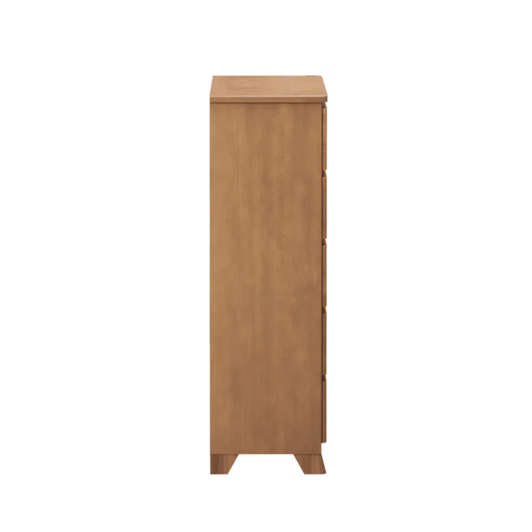 Max Lily Modern Farmhouse 5 Drawer Dresser Pecan Side View Max & Lily Modern Farmhouse 5 Drawer Dresser in Pecan - side profile view showing the depth and tapered legs.