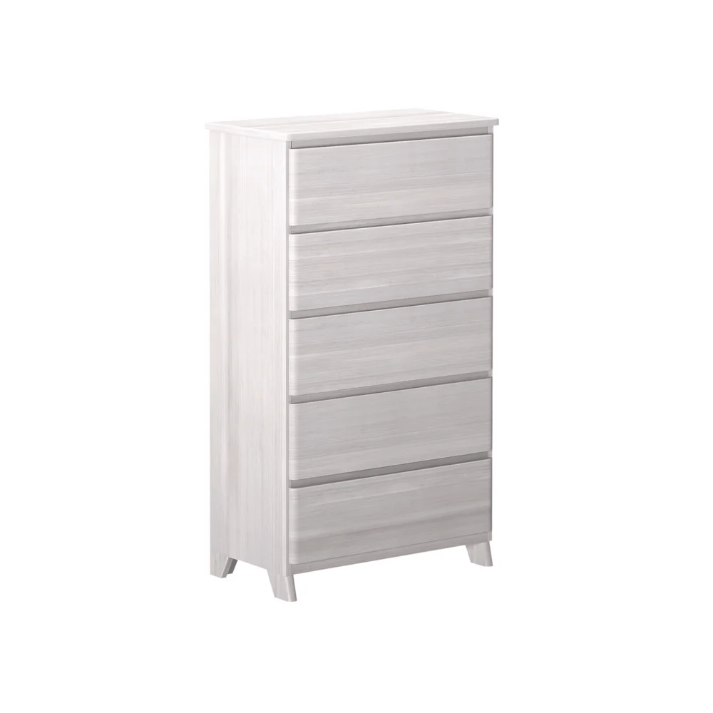 Max & Lily Modern Farmhouse 5 Drawer Dresser in White Wash - three-quarter angle product view on a plain background