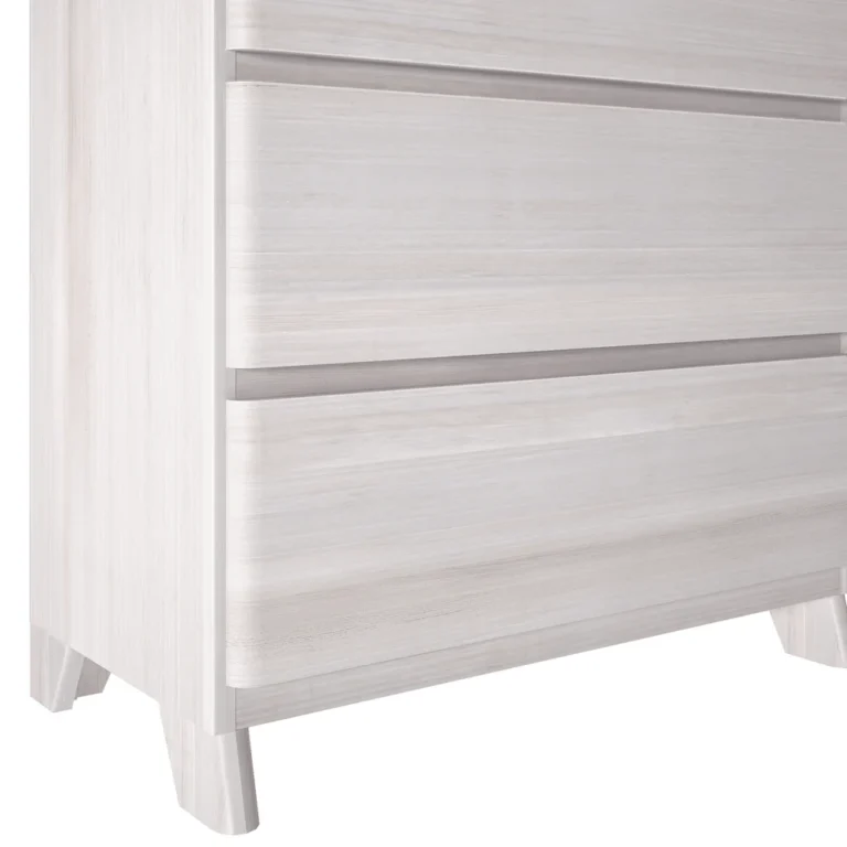 Max Lily Modern Farmhouse 5 Drawer Dresser White Wash Leg Detail Max & Lily Modern Farmhouse 5 Drawer Dresser in White Wash - close-up of the lower drawers and tapered legs