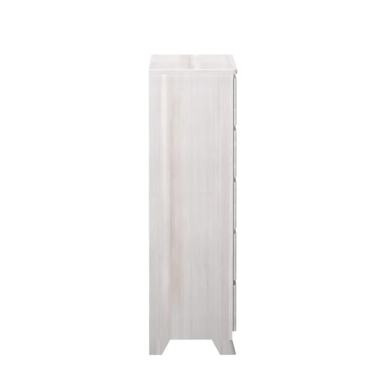 Max Lily Modern Farmhouse 5 Drawer Dresser White Wash Side View Max & Lily Modern Farmhouse 5 Drawer Dresser in White Wash - side profile view showing the depth on a plain background
