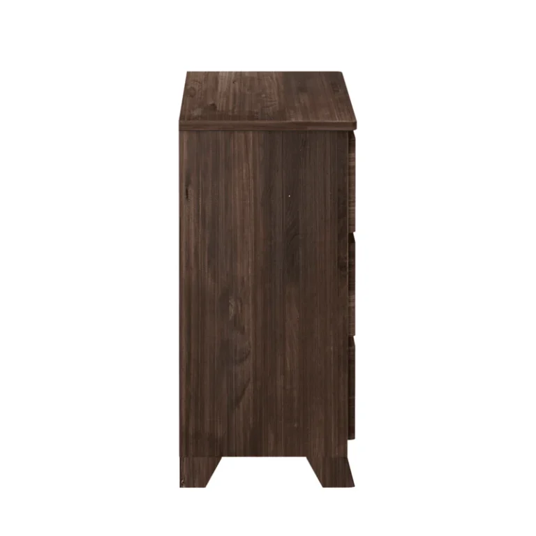 Max Lily Modern Farmhouse 6 Drawer Dresser Barnwood Brown Side View Max & Lily Modern Farmhouse 6 Drawer Dresser in Barnwood Brown - side profile view showing the depth of the cabinet and tapered wooden legs.