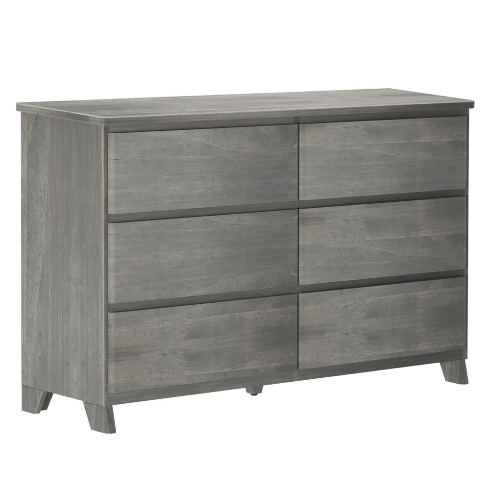 Max & Lily Modern Farmhouse 6 Drawer Dresser in Driftwood - angled front view on a white background showing all six drawers.