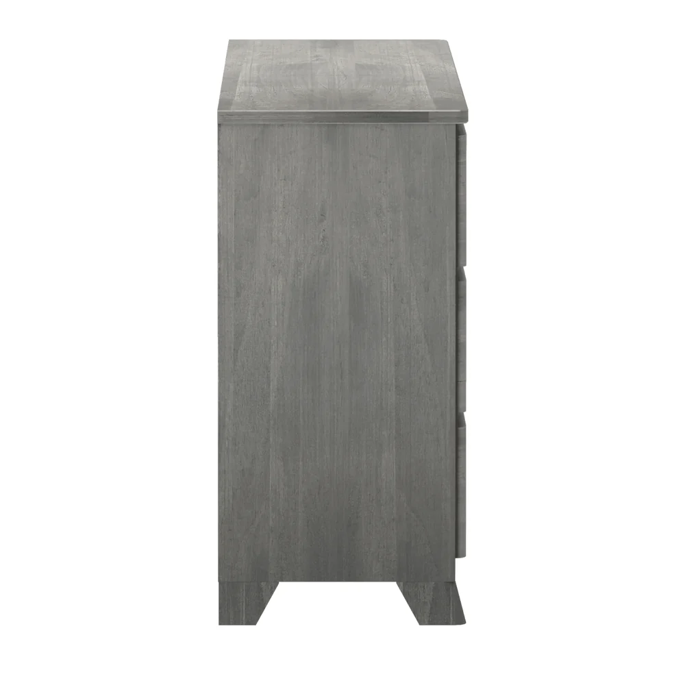 Max & Lily Modern Farmhouse 6 Drawer Dresser in Driftwood - side profile view on a white background.