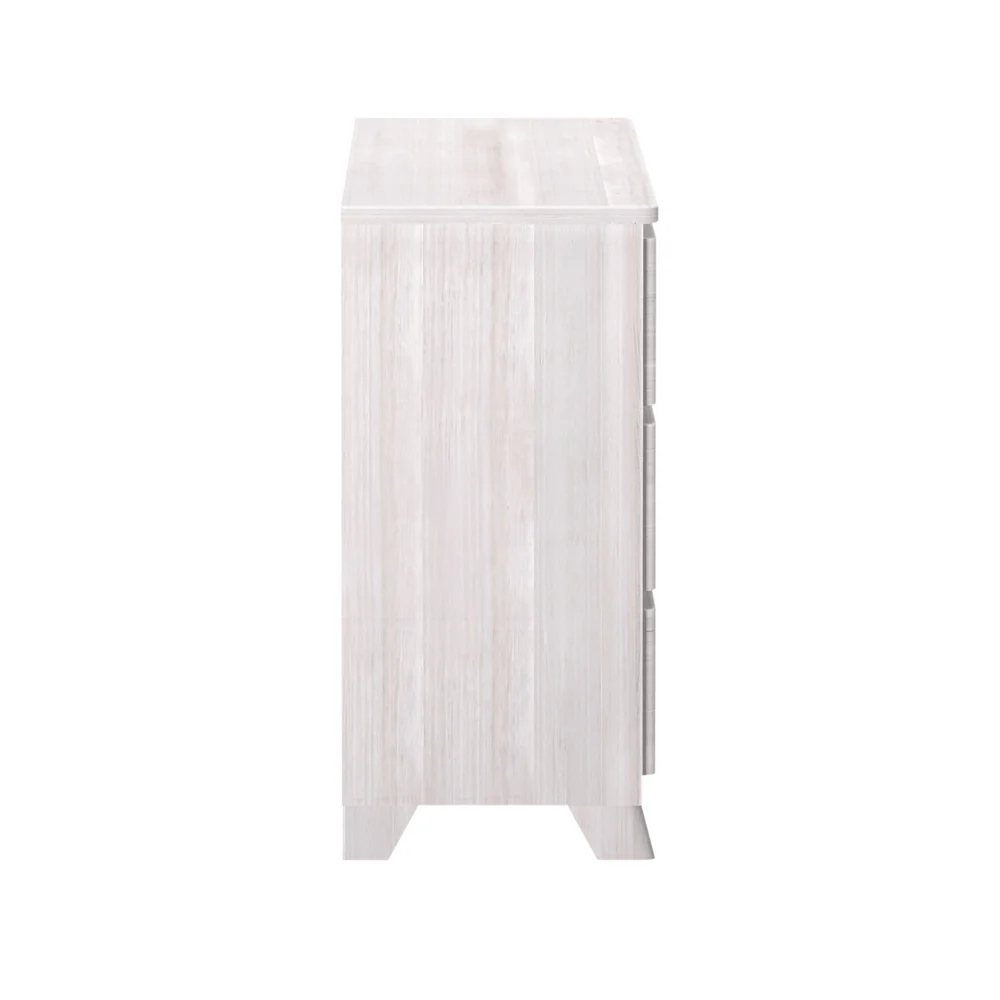Max & Lily Modern Farmhouse 6 Drawer Dresser in White Wash - side profile view showing the depth and tapered legs