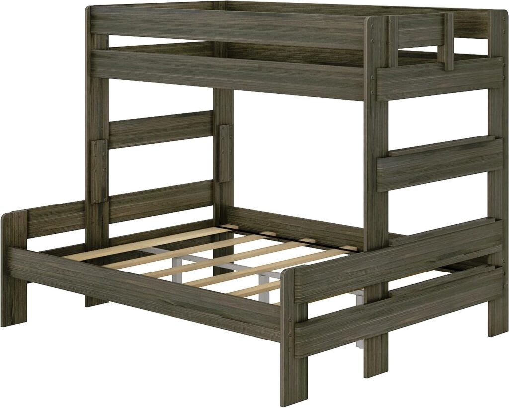 Max Lily Modern Farmhouse Twin Xl Over Queen Bunk Bed Angle View Max & Lily Modern Farmhouse Twin XL-Over-Queen Bunk Bed - angle view of the frame showing the offset upper and lower bunks with attached ladder