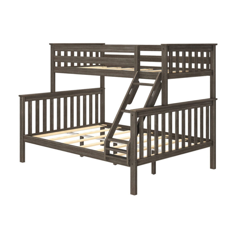 Max Lily Twin Xl Over Queen Bunk Bed Clay Angle View Max & Lily Twin XL-Over-Queen Bunk Bed in Clay - angled studio view of the bare frame showing the ladder and slatted guardrails