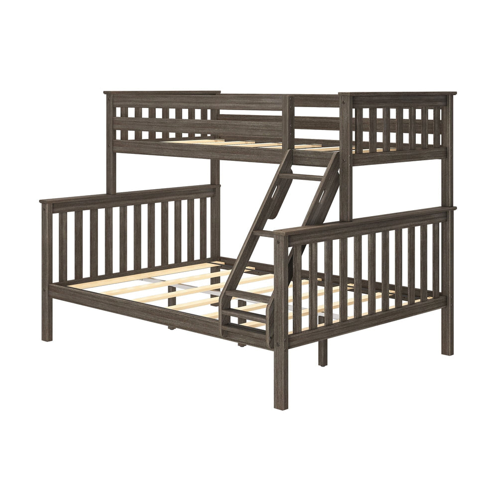 Max & Lily Twin XL-Over-Queen Bunk Bed in Clay - angled studio view of the bare frame showing the ladder and slatted guardrails