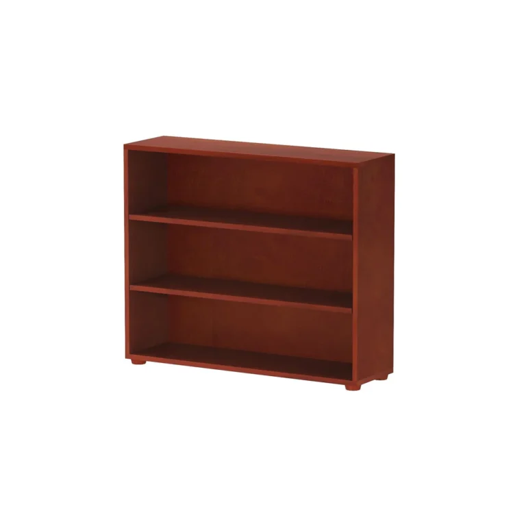 Maxtrix 3 Shelf Bookcase Chestnut Angle View 5 Maxtrix 3 Shelf Bookcase in Chestnut - angled side view showing shelf depth and rounded feet