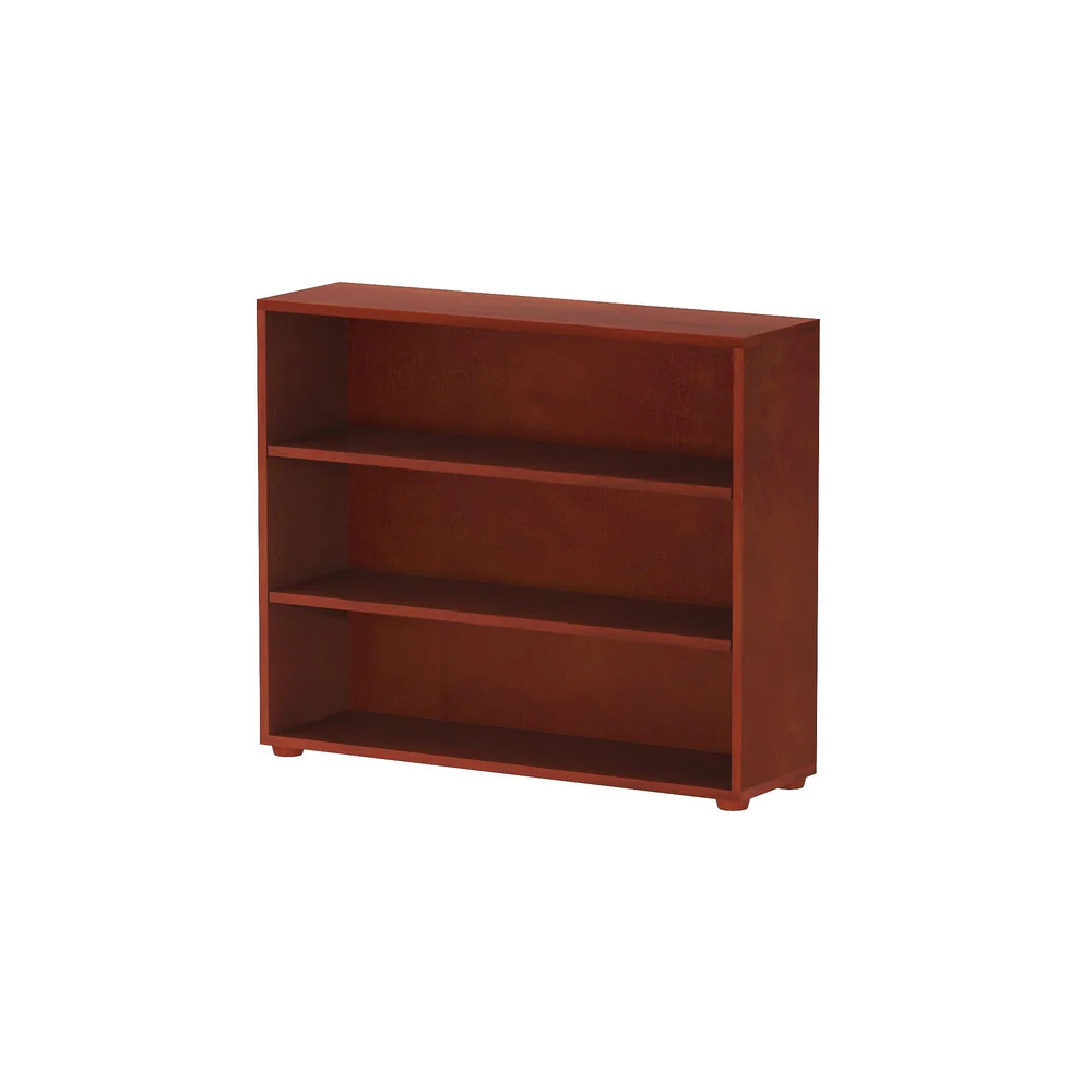 Maxtrix 3 Shelf Bookcase in Chestnut - angled side view showing shelf depth and rounded feet