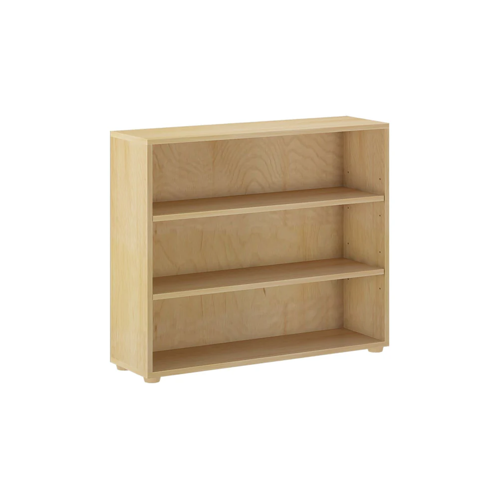 Maxtrix 3 Shelf Bookcase in Natural - angled view showing three open shelves and solid wood construction