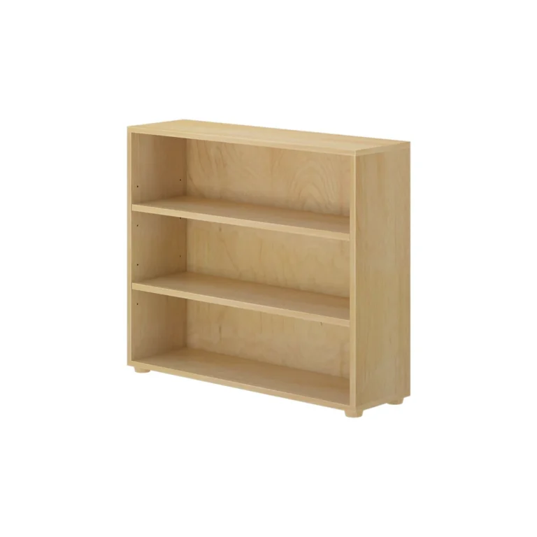 Maxtrix 3 Shelf Bookcase Natural Angle View 5 Maxtrix 3 Shelf Bookcase in Natural - angled view highlighting the adjustable shelf pin holes and wood grain side panel