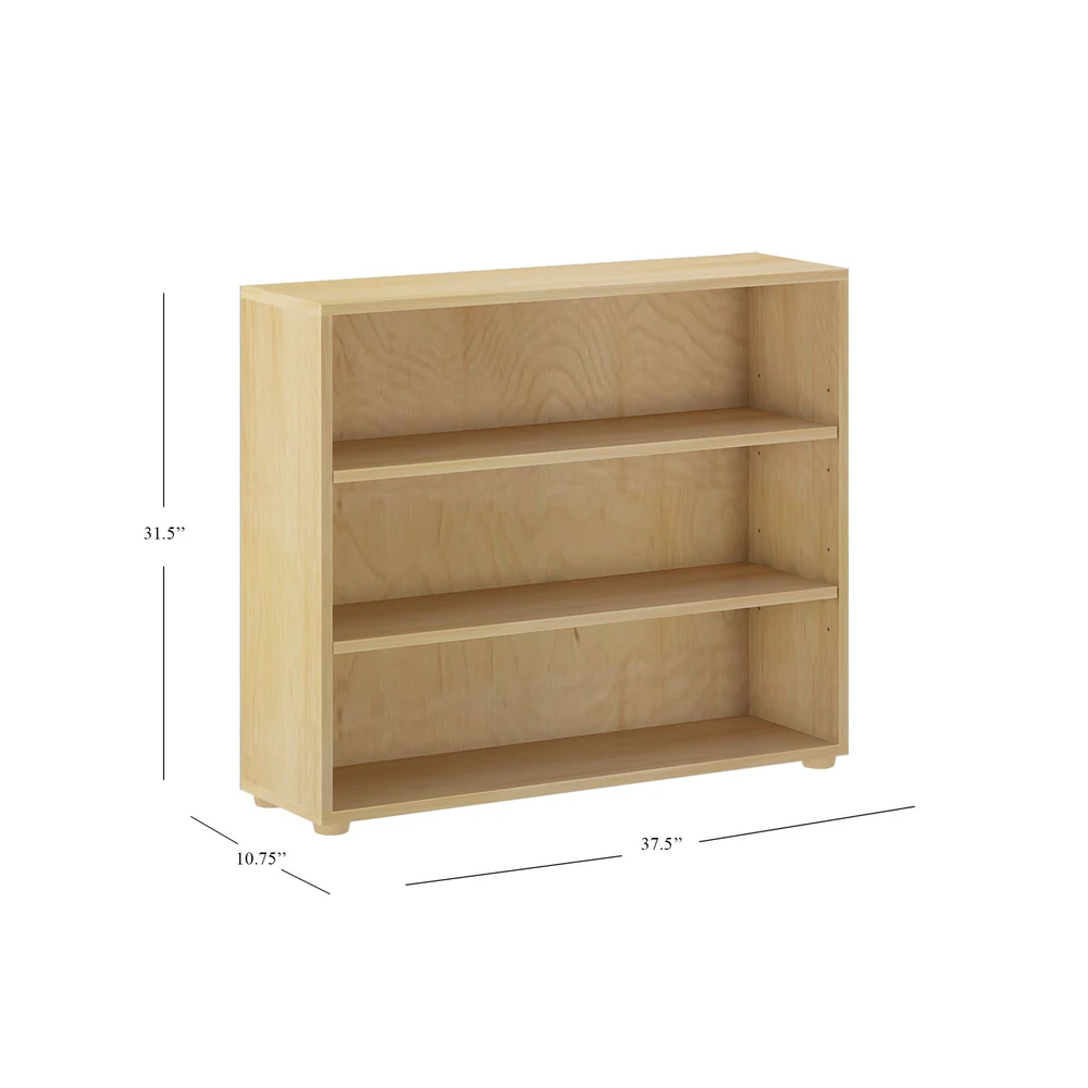 Maxtrix 3 Shelf Bookcase in Natural - dimensions diagram showing 31.5 inches high, 37.5 inches wide and 10.75 inches deep