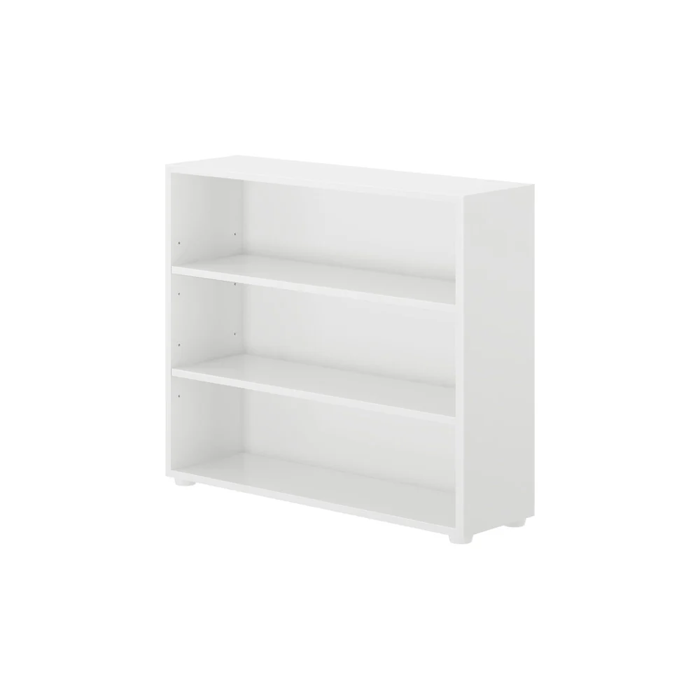 Maxtrix 3 Shelf Bookcase in White - angled view from the right showing the solid side panel and three shelves