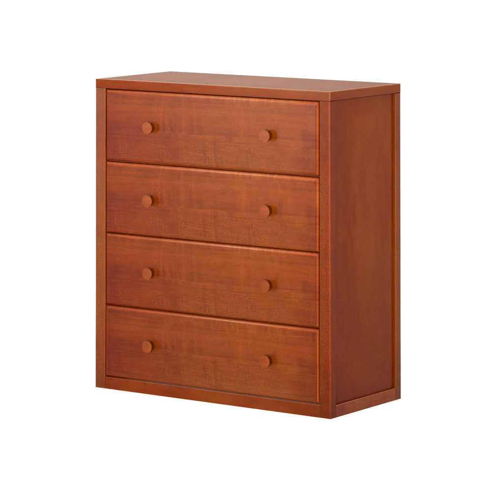 Maxtrix 4 Drawer Dresser Chestnut Angle View 5 Maxtrix 4 Drawer Dresser in Chestnut - angle view on a white background showing four drawers with round wood knobs