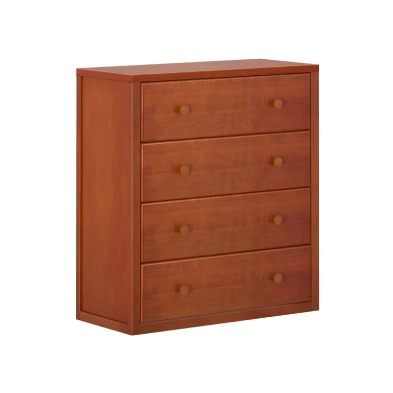 Maxtrix 4 Drawer Dresser Chestnut Angle View 8 Maxtrix 4 Drawer Dresser in Chestnut - angled studio view showing the solid wood side panel and four drawers