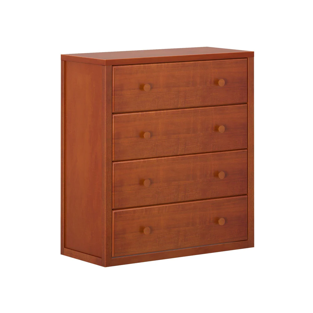 Maxtrix 4 Drawer Dresser Chestnut Angle View 8 Maxtrix 4 Drawer Dresser in Chestnut - angled studio view showing the solid wood side panel and four drawers