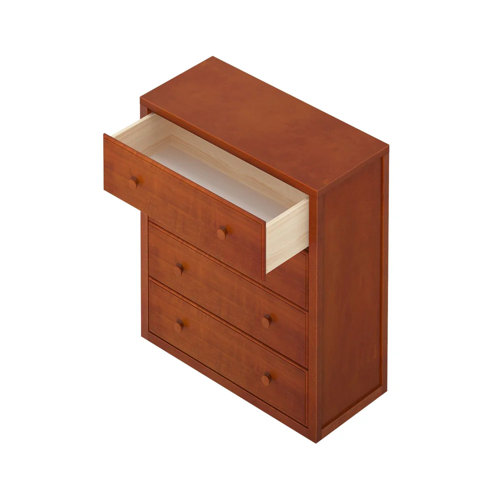 Maxtrix 4 Drawer Dresser Chestnut Drawer Open Top View Maxtrix 4 Drawer Dresser in Chestnut - top-down view with the top drawer open revealing the natural wood interior