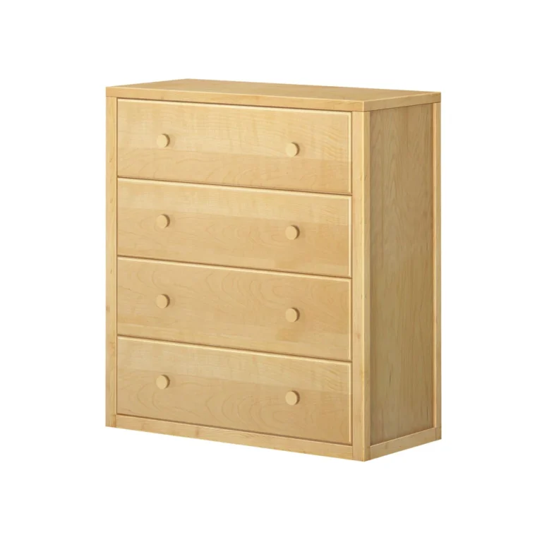 Maxtrix 4 Drawer Dresser Natural Angle View 5 Maxtrix 4 Drawer Dresser in Natural - studio angle view on white background showing four drawers with round solid-wood knobs