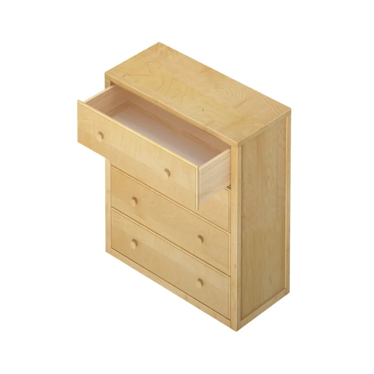 Maxtrix 4 Drawer Dresser Natural Top Drawer Open Maxtrix 4 Drawer Dresser in Natural - top-down studio view with the top drawer fully extended, showing the deep drawer interior