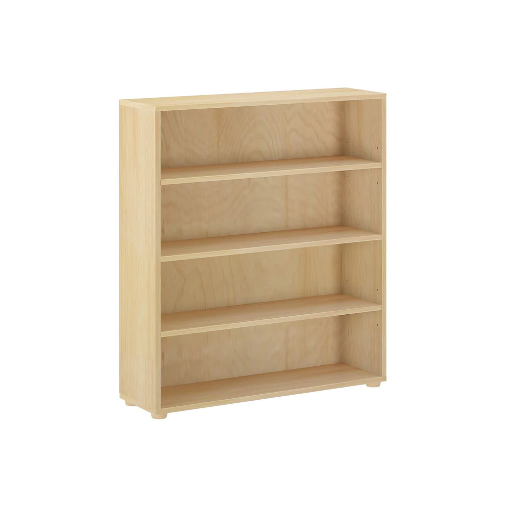 Maxtrix 4 Shelf Bookcase in Natural - angled view showing four open shelves in solid wood