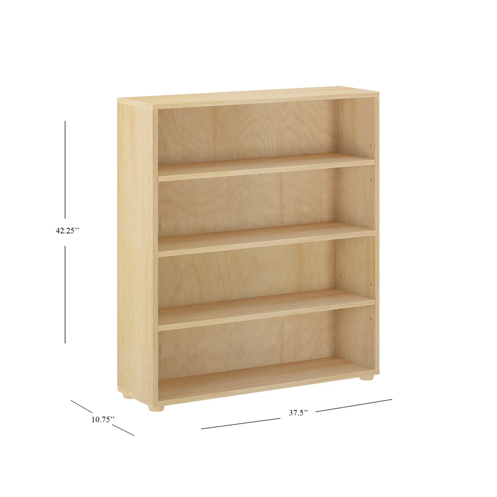 Maxtrix 4 Shelf Bookcase in Natural - dimensions diagram showing 42.25 inch height, 37.5 inch width and 10.75 inch depth