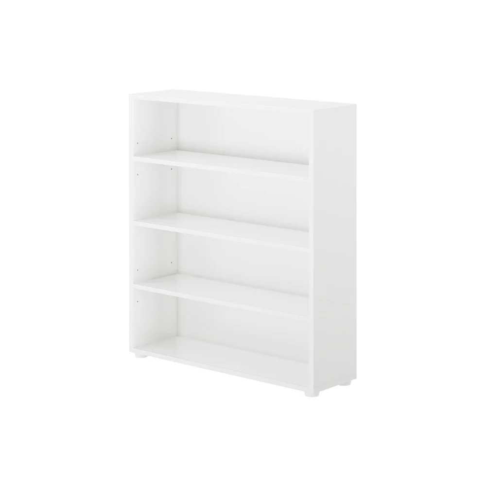 Maxtrix 4 Shelf Bookcase in White - angled view from the opposite side showing the four adjustable shelves and side panel