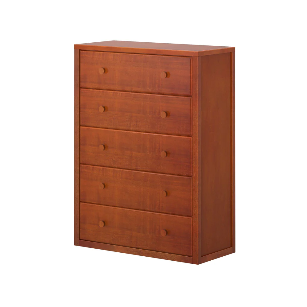 Maxtrix 5 Drawer Dresser Chestnut Angle View 5 Maxtrix 5 Drawer Dresser in Chestnut - angled studio view on white background showing five drawers with round wood knobs
