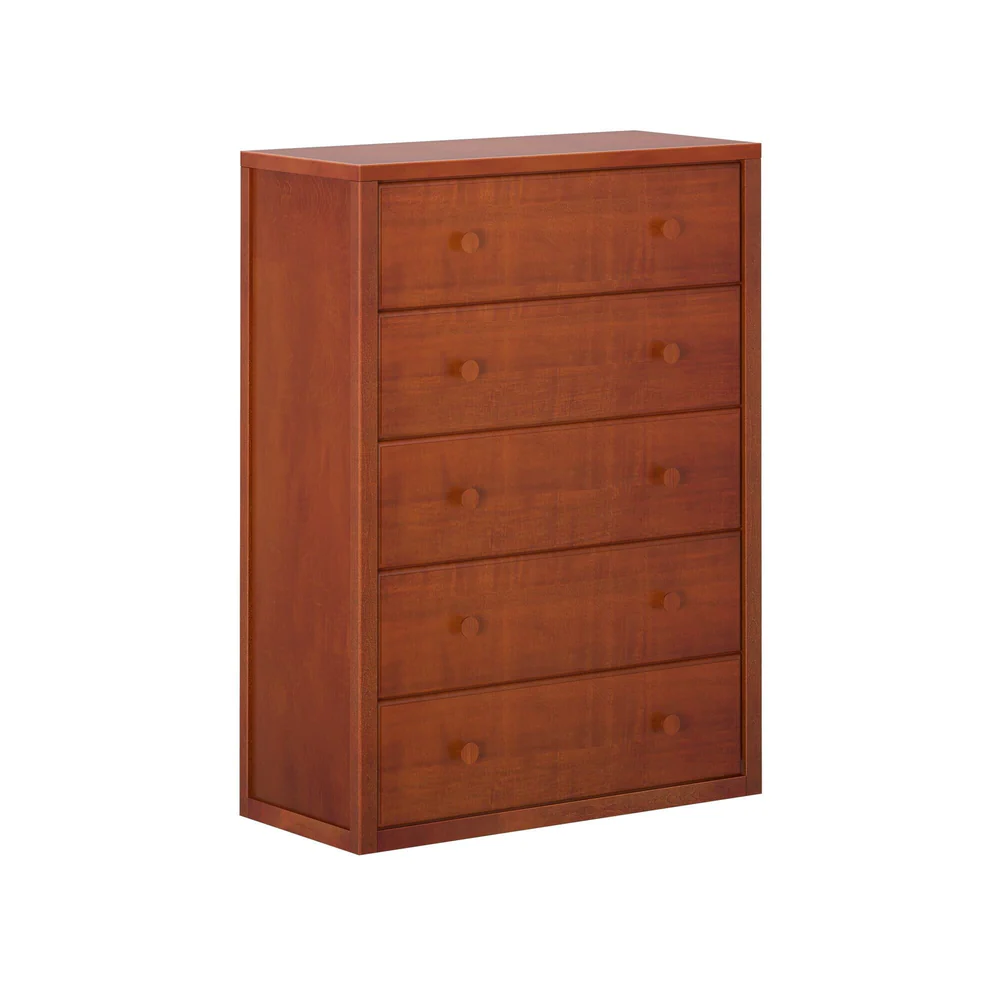 Maxtrix 5 Drawer Dresser Chestnut Angle View 8 Maxtrix 5 Drawer Dresser in Chestnut - angled studio view highlighting the solid wood construction and side panel