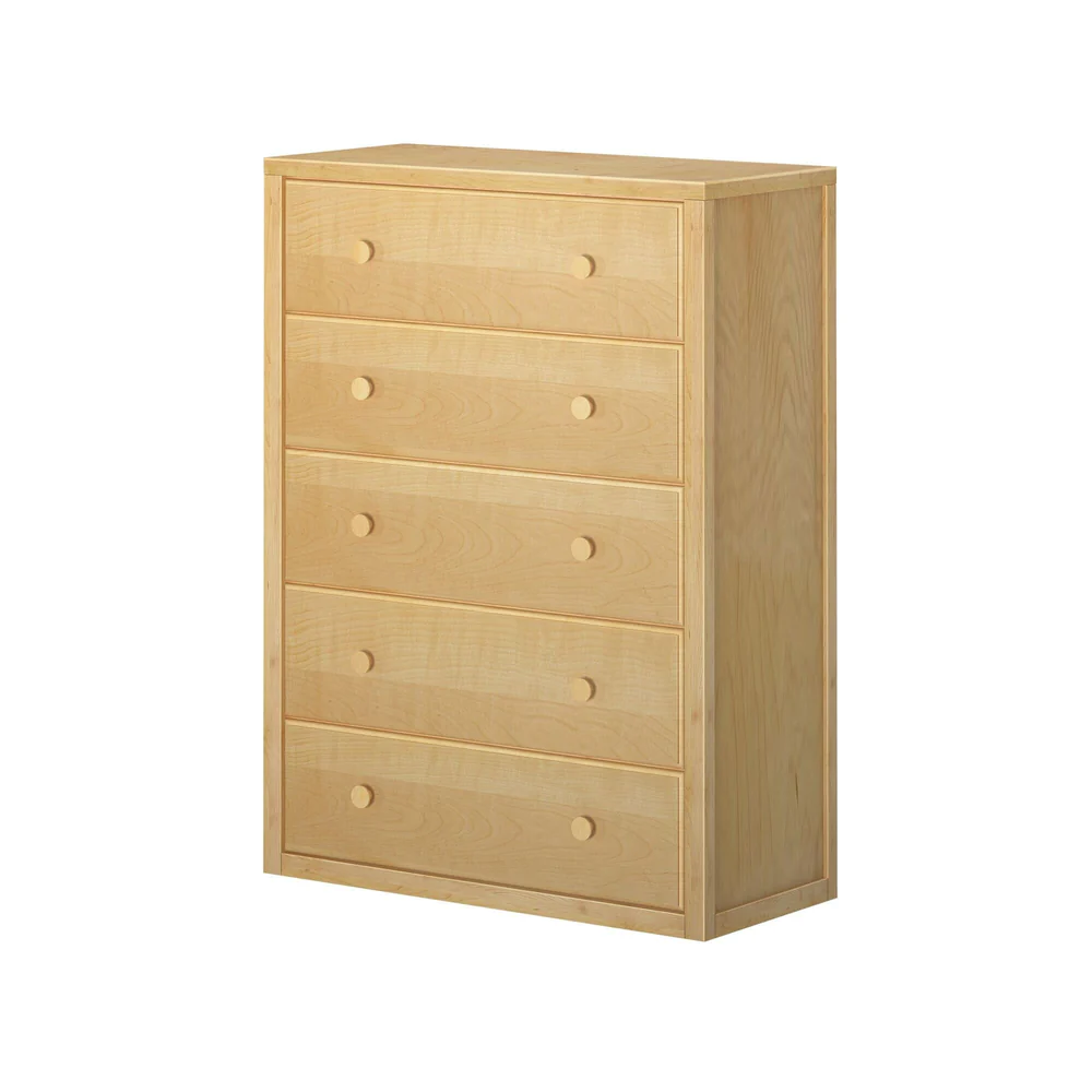 Maxtrix 5 Drawer Dresser Natural Angle View 5 Maxtrix 5 Drawer Dresser in Natural - angled studio view showing the solid wood side panel and five drawers