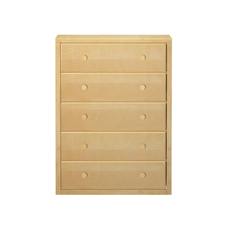 Maxtrix 5 Drawer Dresser Natural Front View Maxtrix 5 Drawer Dresser in Natural - straight-on front view of the five-drawer chest with round wood knobs