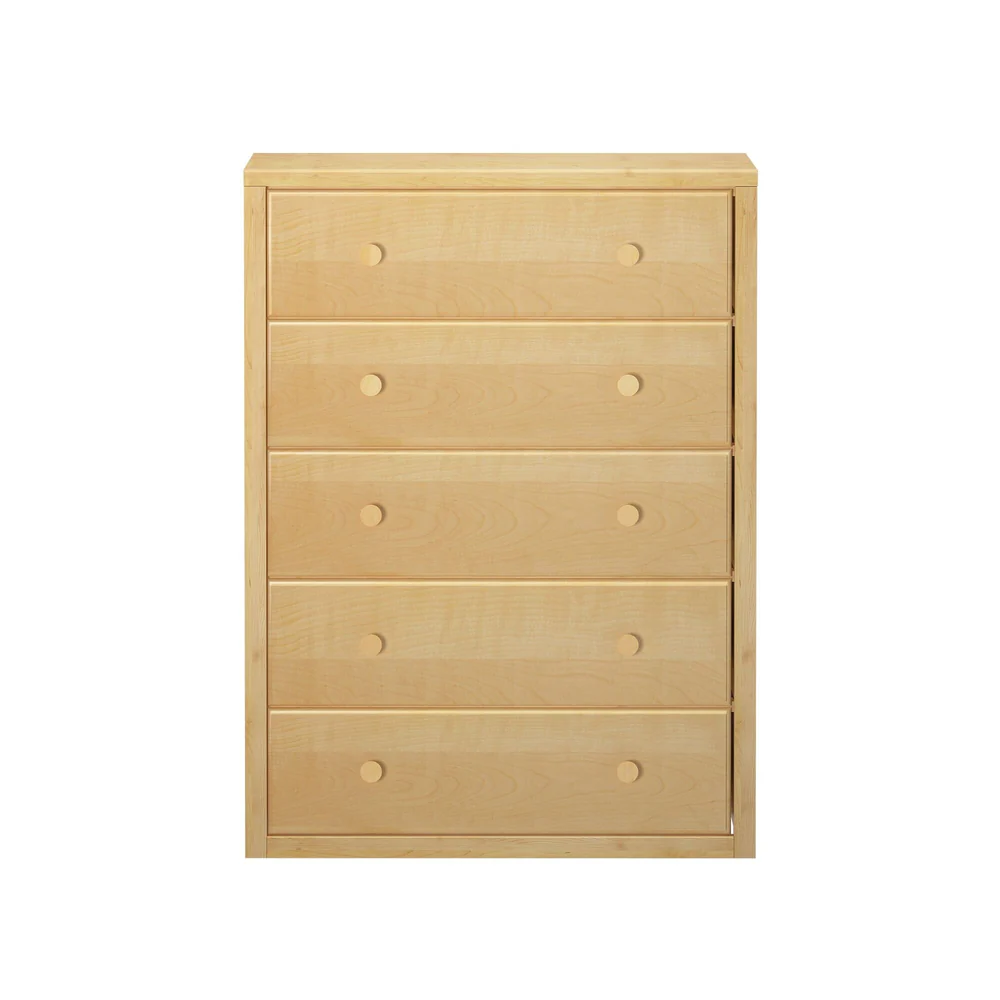 Maxtrix 5 Drawer Dresser Natural Front View Maxtrix 5 Drawer Dresser in Natural - straight-on front view of the five-drawer chest with round wood knobs