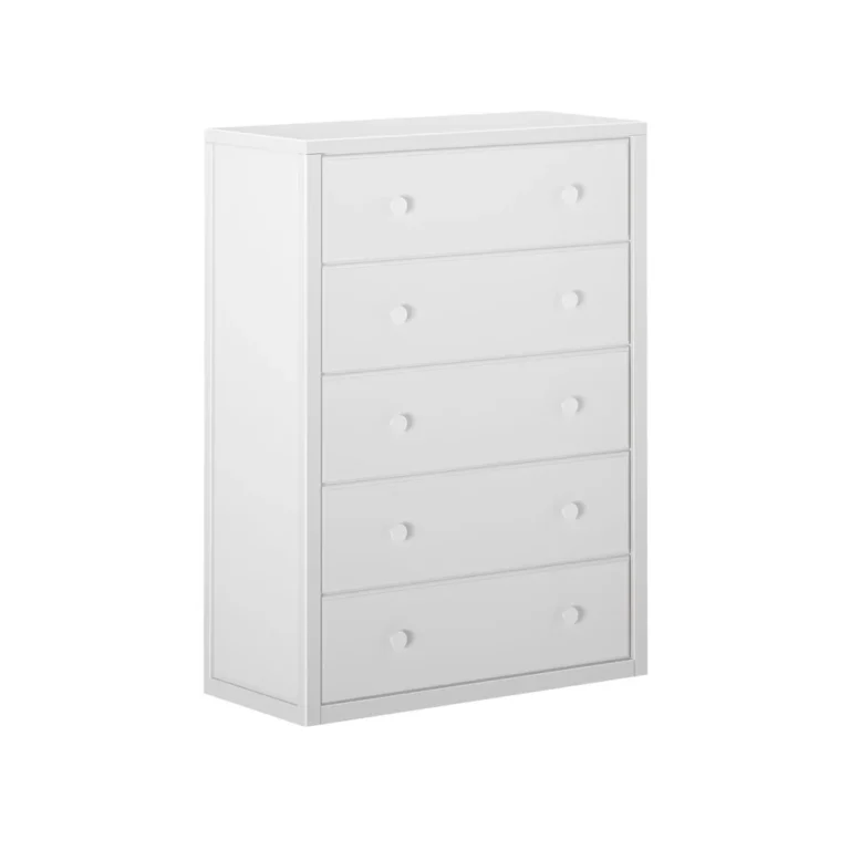 Maxtrix 5 Drawer Dresser White Angle View 8 Maxtrix 5 Drawer Dresser in White - angled studio view highlighting the framed side panel and five full-width drawers