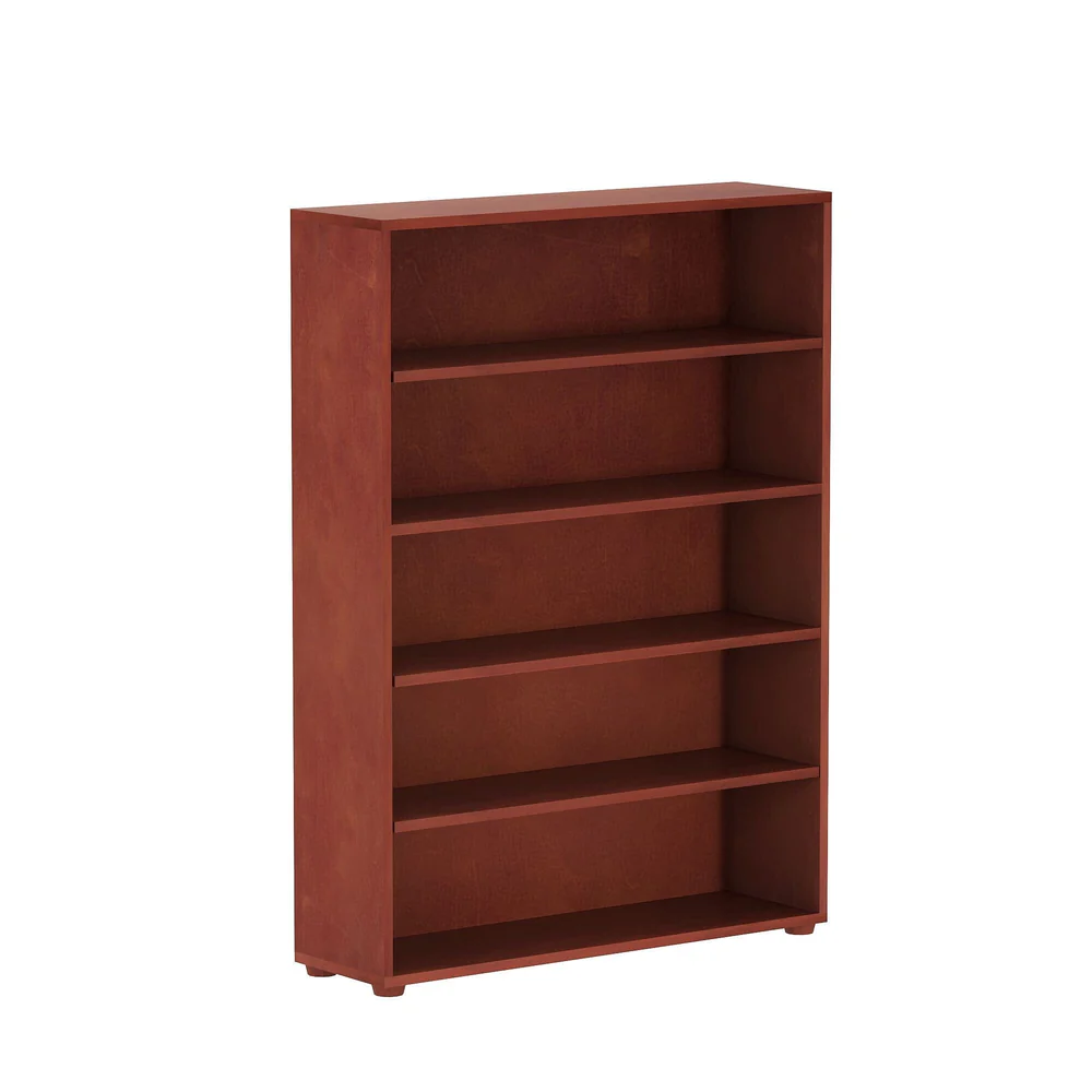 Maxtrix 5 Shelf Bookcase - angled view of the tall solid wood bookcase with five open shelves on a white background