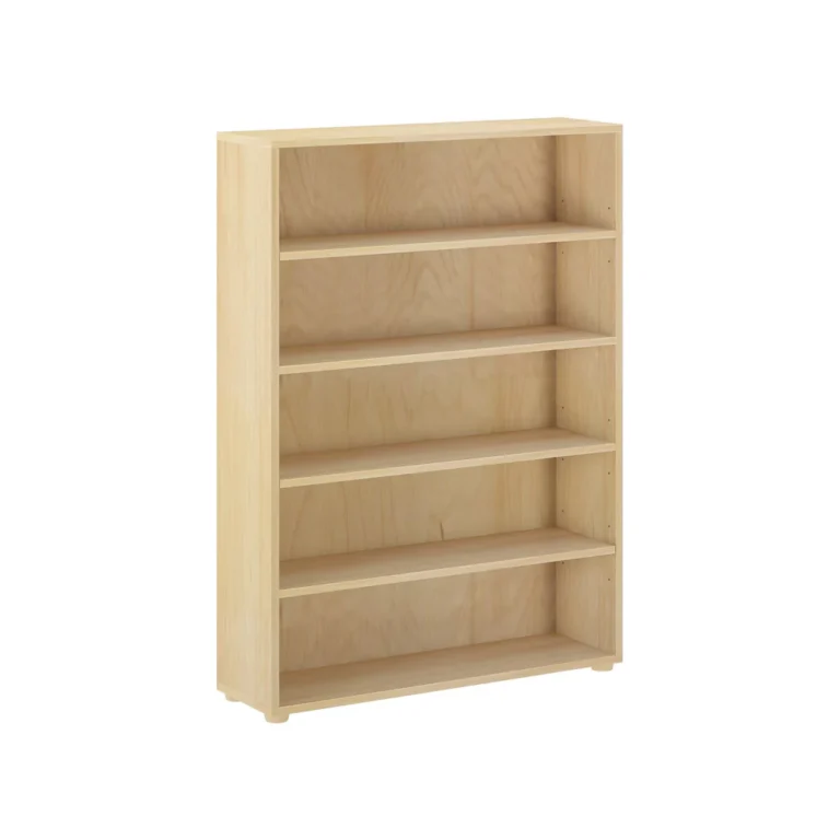Maxtrix 5 Shelf Bookcase Natural Angle View 1 53908 Maxtrix 5 Shelf Bookcase in natural - angled view of the empty five-shelf solid wood bookcase on a white background