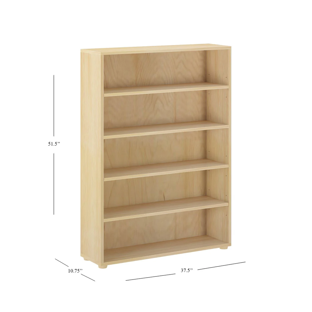 Maxtrix 5 Shelf Bookcase in natural - dimensions diagram showing 51.5 inches high, 37.5 inches wide and 10.75 inches deep