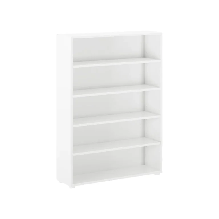 Maxtrix 5 Shelf Bookcase White Angle View 1 53913 Maxtrix 5 Shelf Bookcase in white - angled view of the tall empty bookcase showing five open shelves and adjustable shelf pin holes