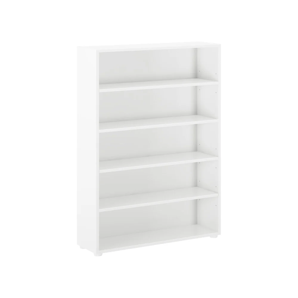 Maxtrix 5 Shelf Bookcase in white - angled view of the tall empty bookcase showing five open shelves and adjustable shelf pin holes