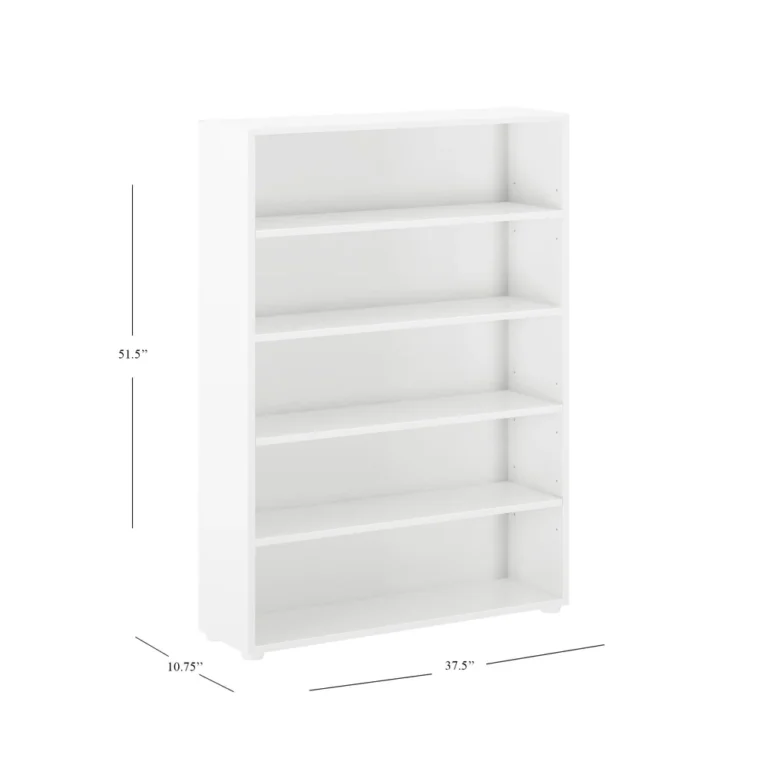 Maxtrix 5 Shelf Bookcase White Dimensions Diagram 3 53915 Maxtrix 5 Shelf Bookcase in white - dimensions diagram showing 51.5 inches high, 37.5 inches wide and 10.75 inches deep
