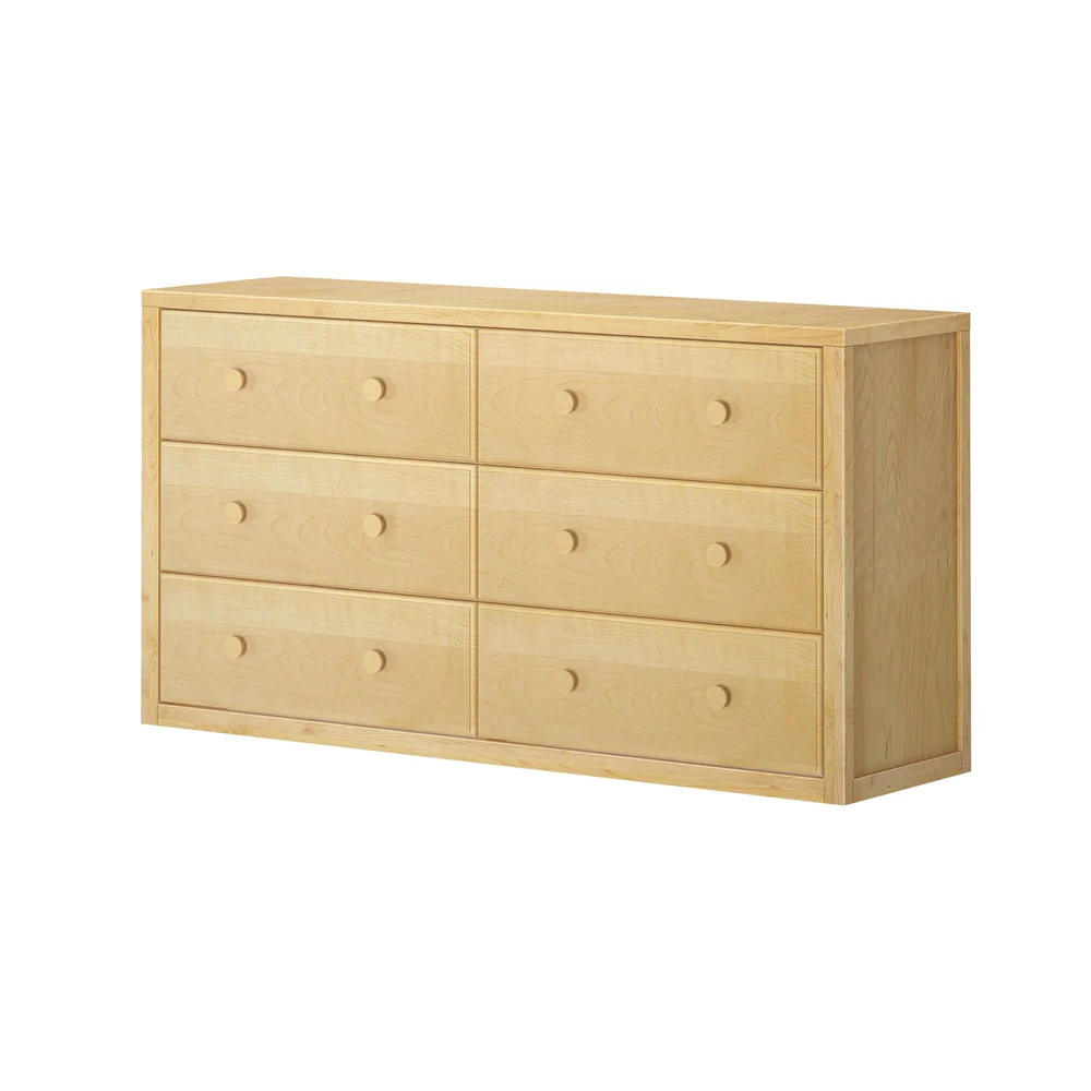 Maxtrix 6 Drawer Dresser in Natural - angled view showing the solid wood construction and six spacious drawers
