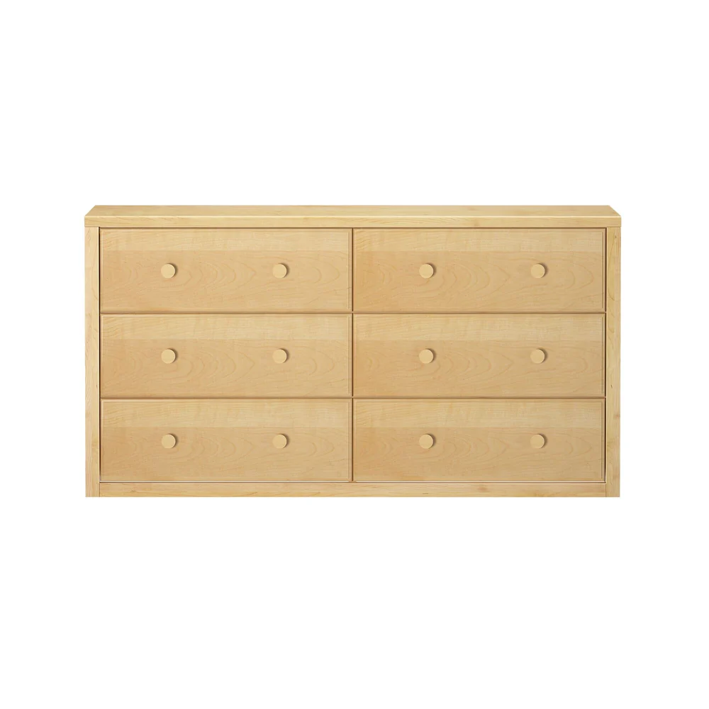 Maxtrix 6 Drawer Dresser in Natural - front view showing six drawers, each with two round wood knobs