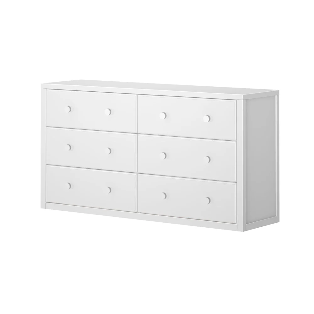 Maxtrix 6 Drawer Dresser in White - studio angle view showing the six drawers and side panel