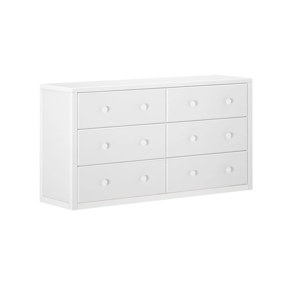 Maxtrix 6 Drawer Dresser in White - studio angle view showing the left side panel and six drawers