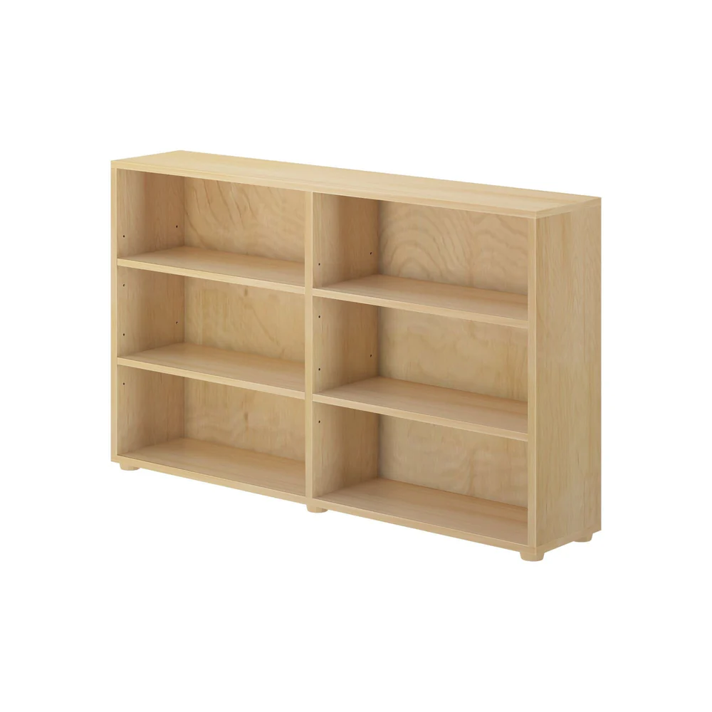 Maxtrix 6 Shelf Bookcase in Natural - angle view from the right side showing the six open shelves and adjustable shelf pin holes