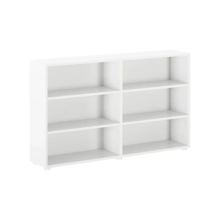Maxtrix 6 Shelf Bookcase White Angle View 1 Maxtrix 6 Shelf Bookcase in White - angled view showing two columns of three open adjustable shelves