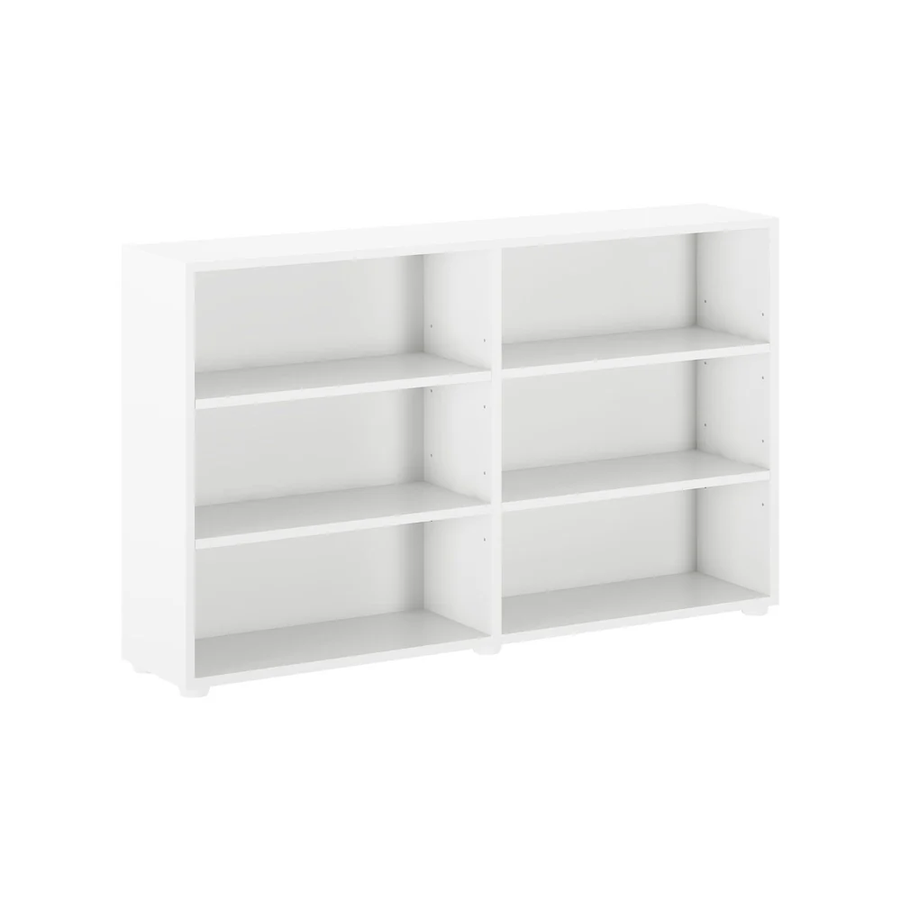 Maxtrix 6 Shelf Bookcase in White - angled view showing two columns of three open adjustable shelves