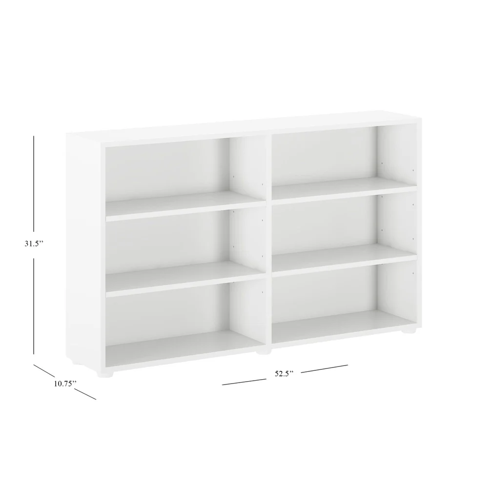Maxtrix 6 Shelf Bookcase in White - dimensions diagram showing 52.5 inches wide, 31.5 inches high and 10.75 inches deep