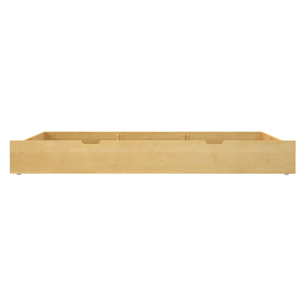 Maxtrix Trundle Bed with Slats in Natural - straight-on front view of the low-profile trundle frame with cutout handles