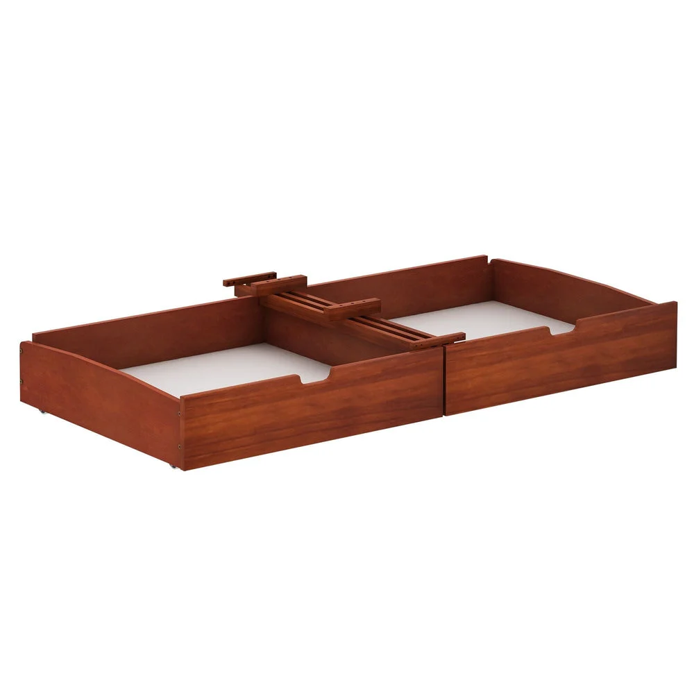 Maxtrix Underbed Storage Drawers in Espresso - angled view of the two storage drawers side by side with connecting rail.
