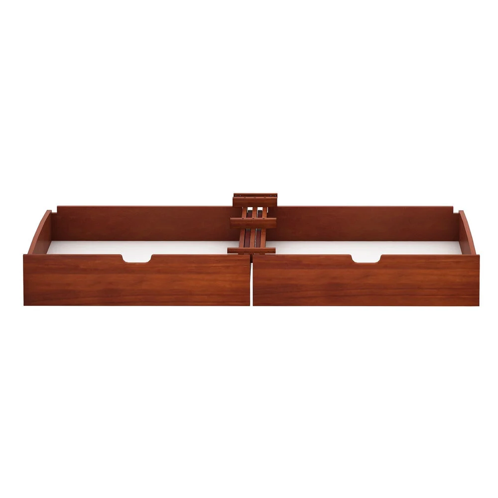 Maxtrix Underbed Storage Drawers in Espresso - front view of the two side-by-side drawers with center support bracket.
